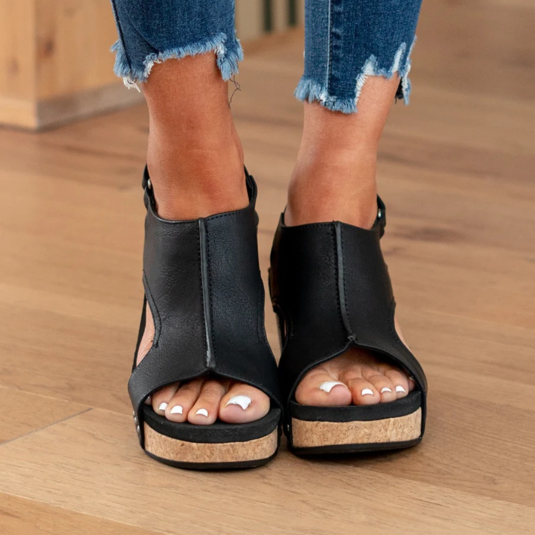 Women's Wedge Sandals with Suede Upper and Supportive Heel