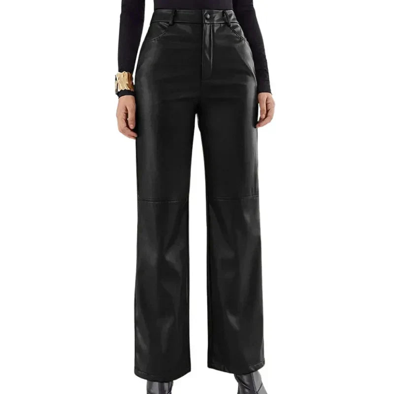 Women's High-Waisted Wide-Leg Faux Leather Pants