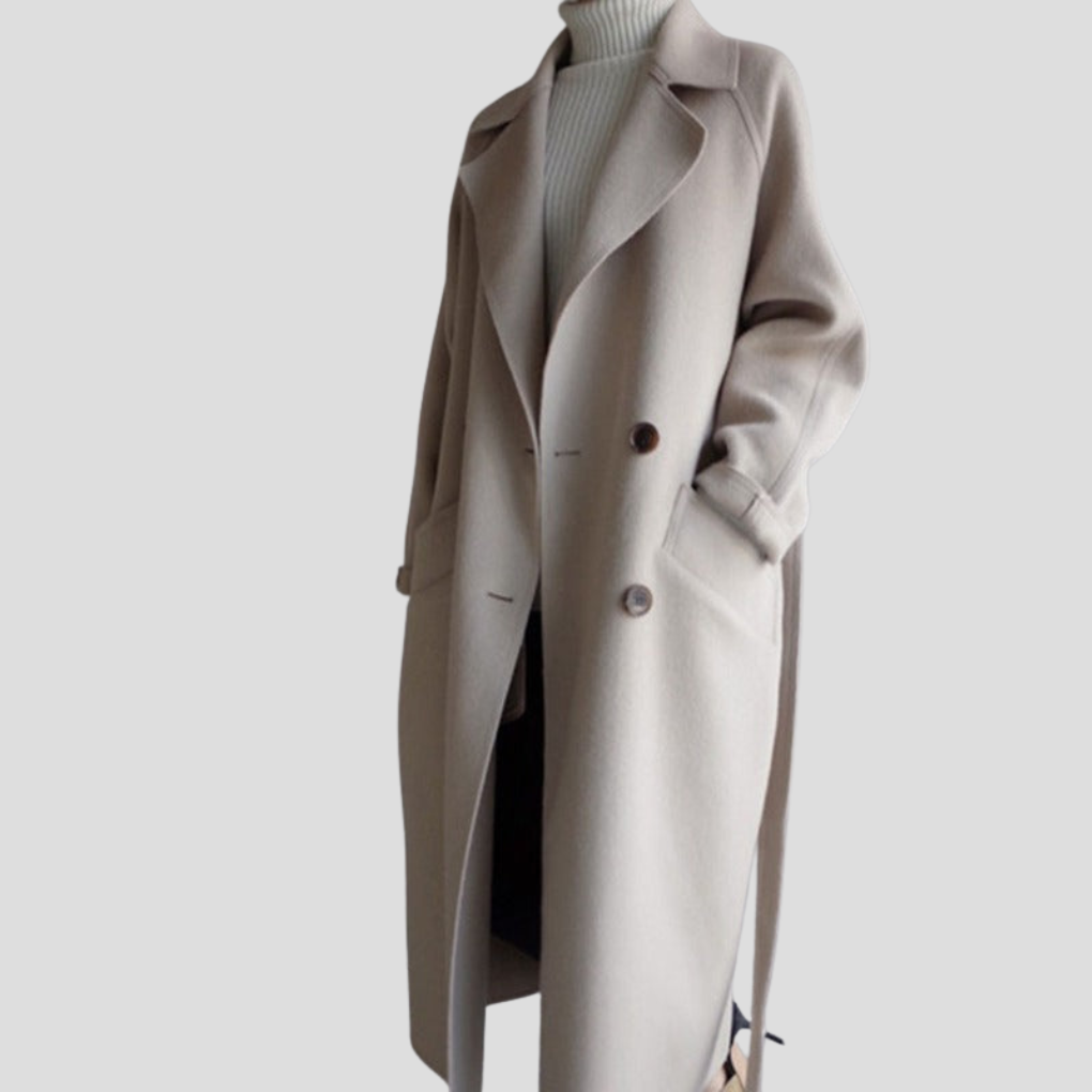 Women's Double-Breasted Long Coat Knee-Length with Collar