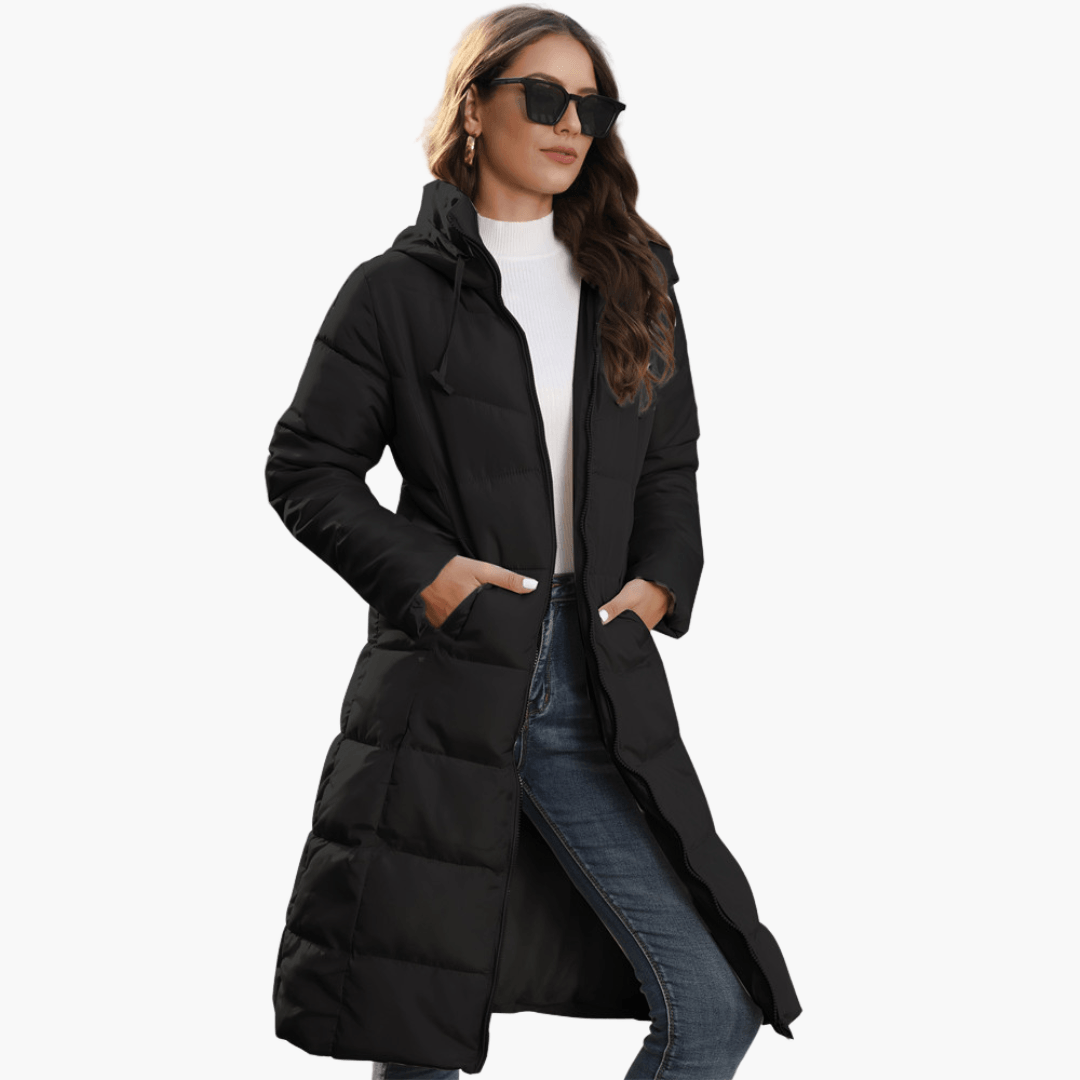 Long Hooded Puffer Coat for Women – Warm & Stylish Winter Jacket