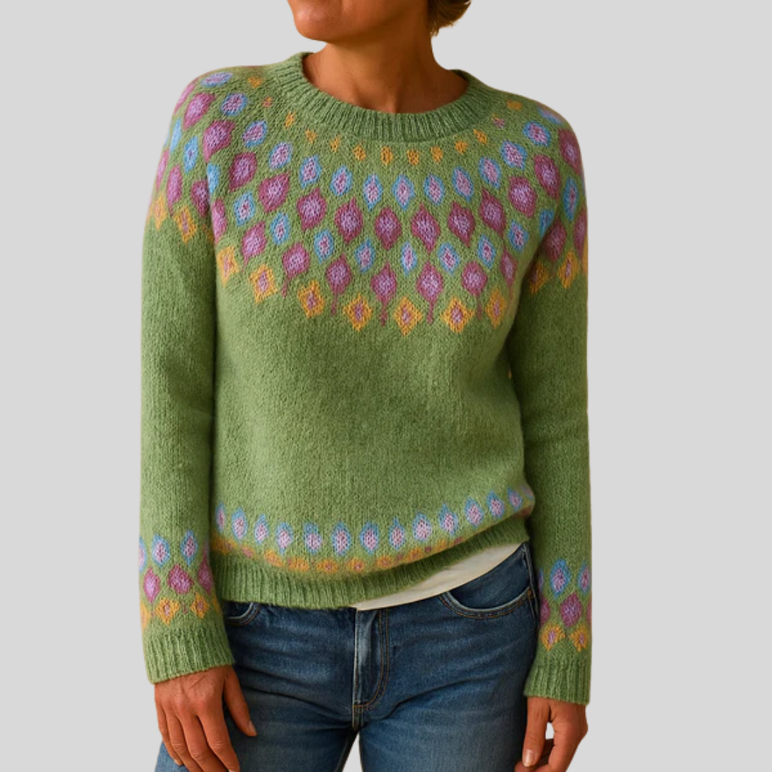 Women's Fair Isle Crew Neck Sweater Long Sleeve