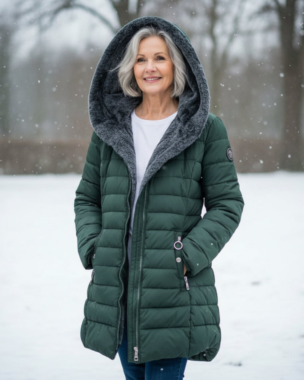 Women's Hooded Quilted Long Puffer Coat, Full-Zip Front