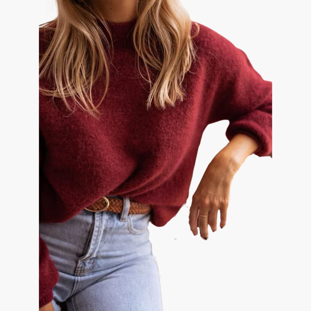 Women's Knit Sweater with Long Sleeves and Round Neckline