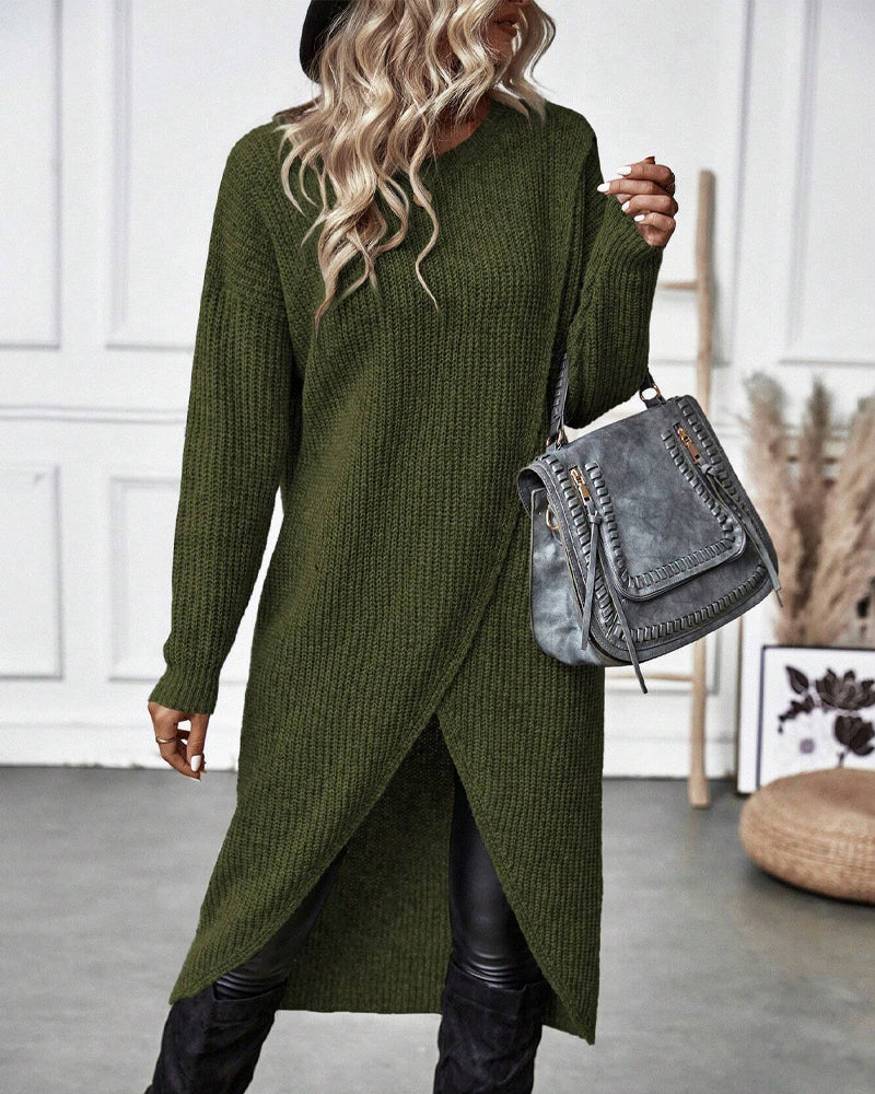 Women's Ribbed Sweater Dress Long Sleeve Knee-Length