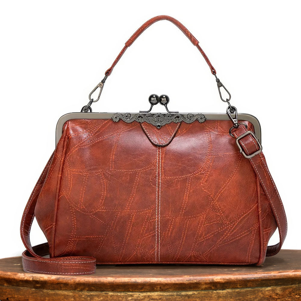 Women's Frame Handbag with Kiss Lock Clasp and Shoulder Strap