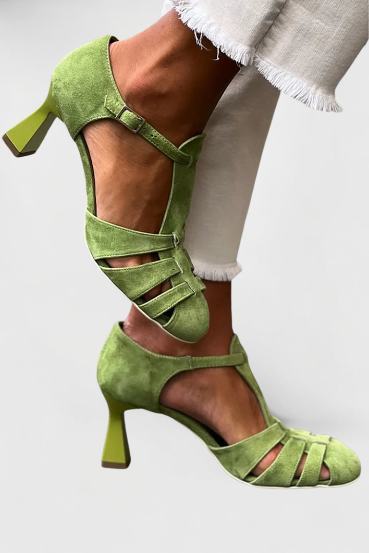 Women's Strappy Closed-Toe Heels with Block Heel
