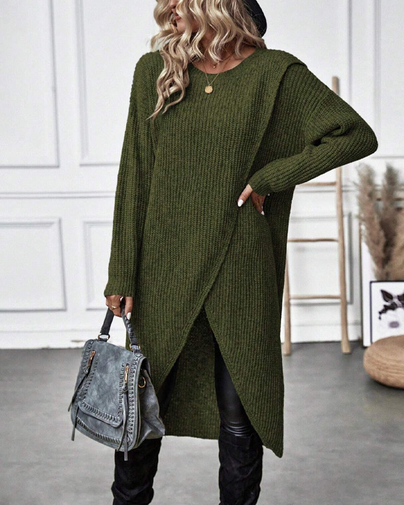 Women's Ribbed Sweater Dress Long Sleeve Knee-Length
