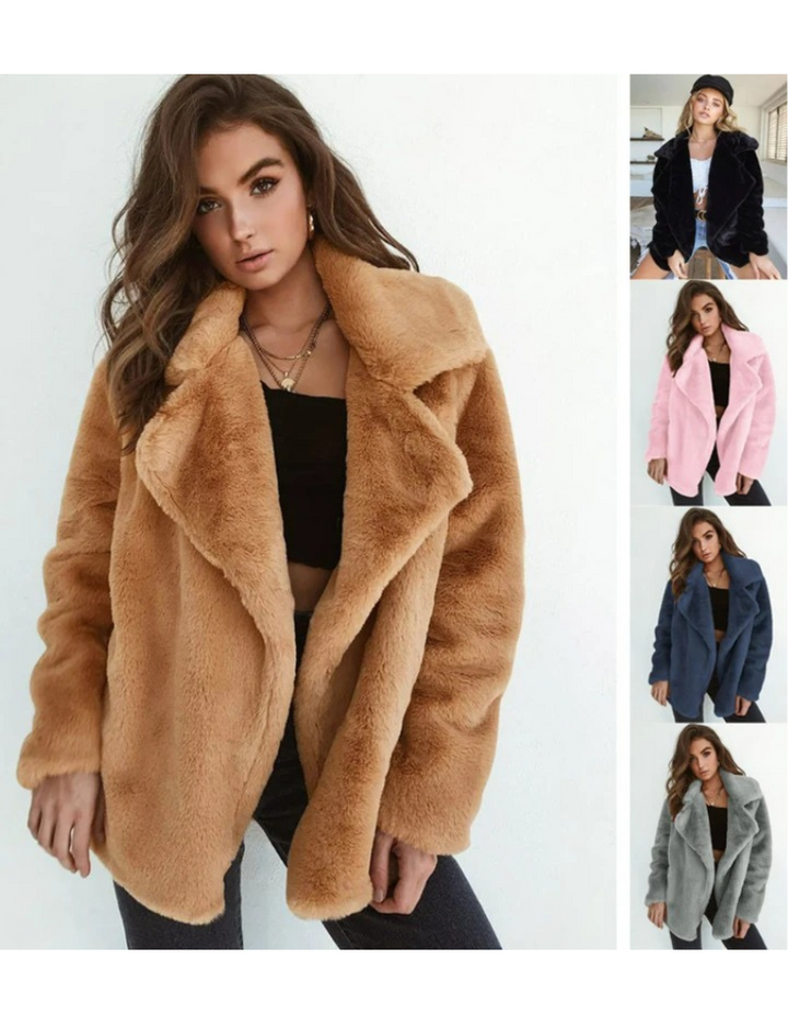 Women's Open-Front Teddy Jacket with Oversized Collar