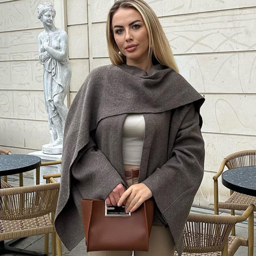 Women's Cape Coat with Wide Collar and Open Front