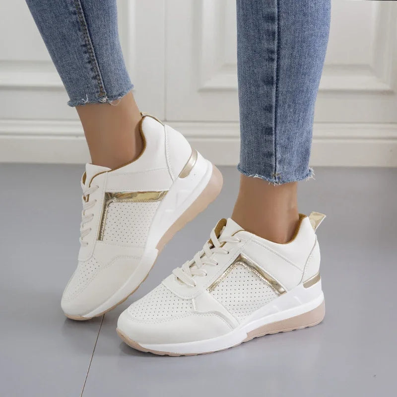 Women's Platform Wedge Sneakers with Lace-Up Closure