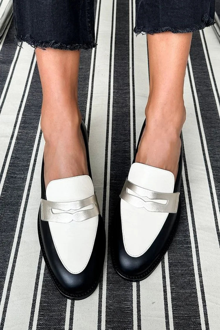Women's Two-Tone Loafers with Metallic Bow Detail