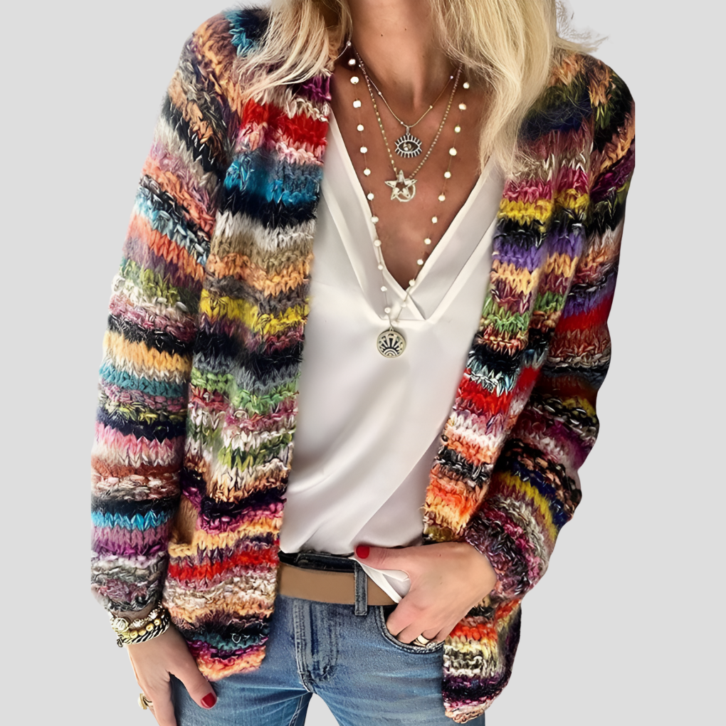 Women's Multicolor Striped Open-Front Cardigan