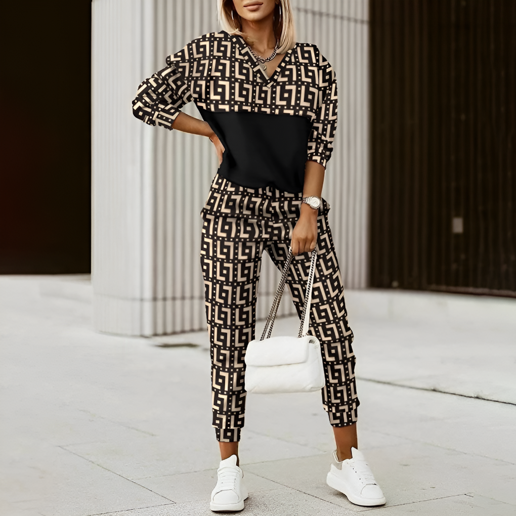 Women's Geometric Print Two-Piece Tracksuit Set