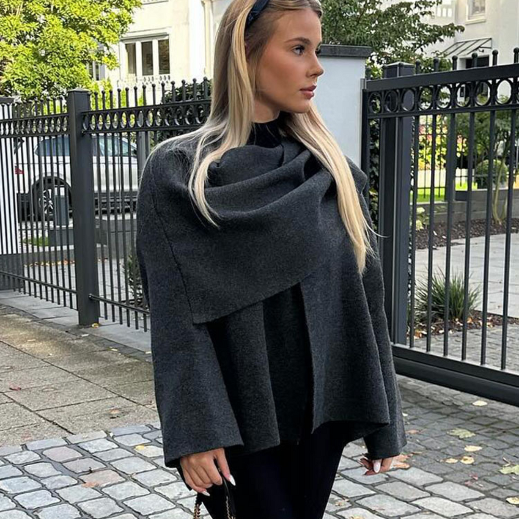 Women's Cape Coat with Wide Collar and Open Front