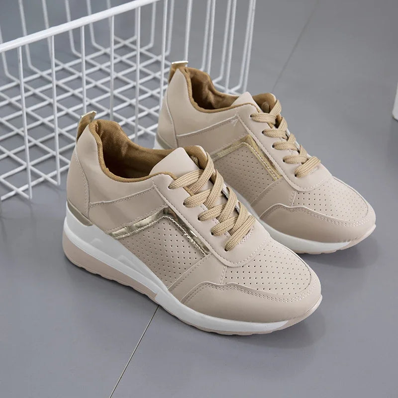 Women's Platform Wedge Sneakers with Lace-Up Closure