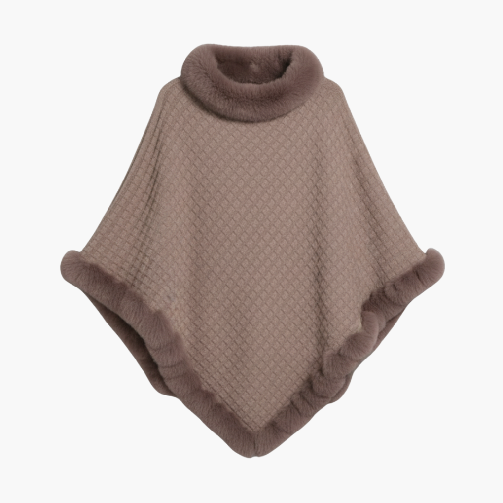 Women's Knit Poncho with Turtleneck and Trim Detail