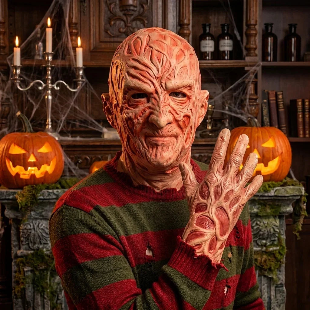 Halloween's Adult Horror Costume Mask | Scarred Design with Gloves