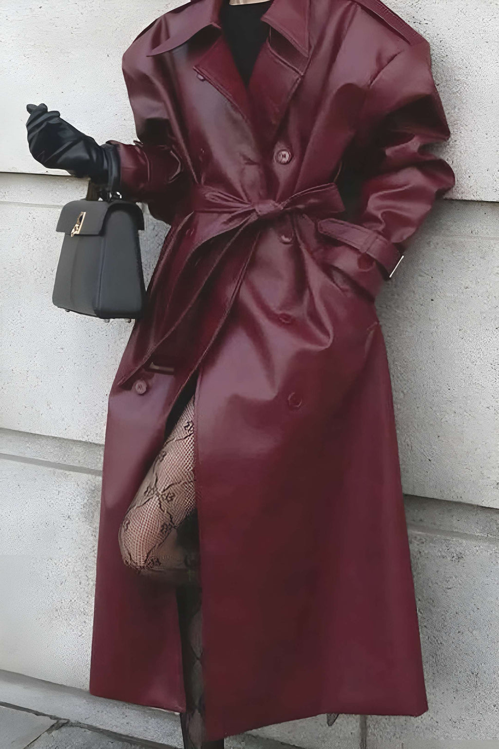 Women's Belted Trench Coat with Double-Breasted Closure