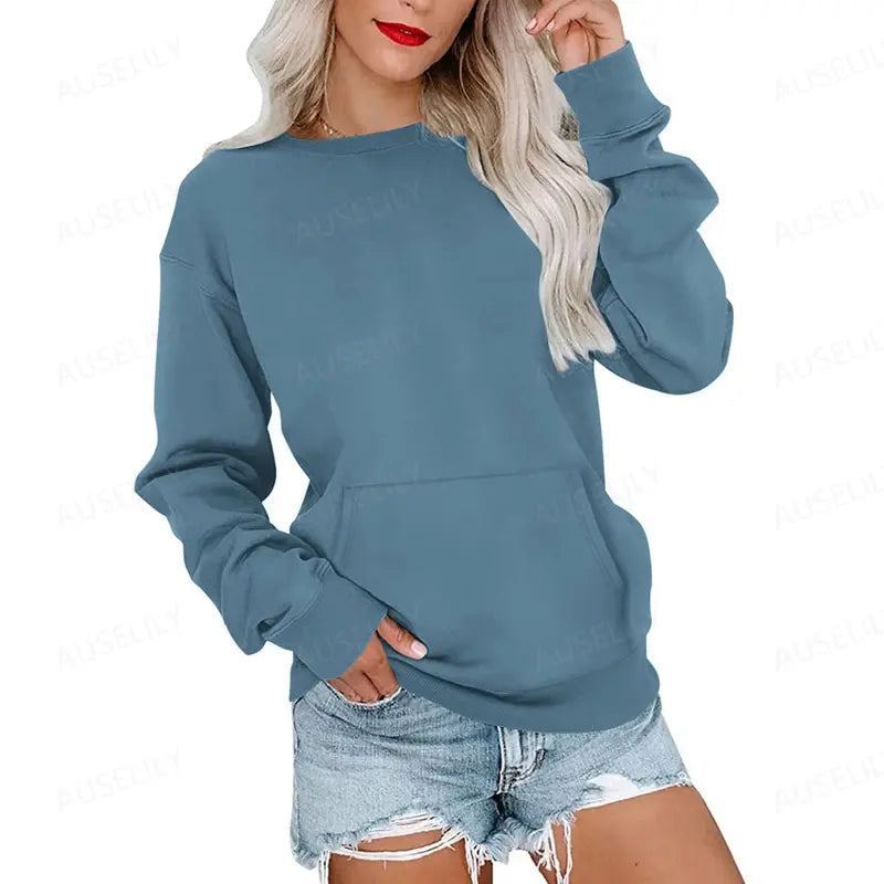 Women's Crewneck Sweatshirt, Long Sleeves, Front Pocket