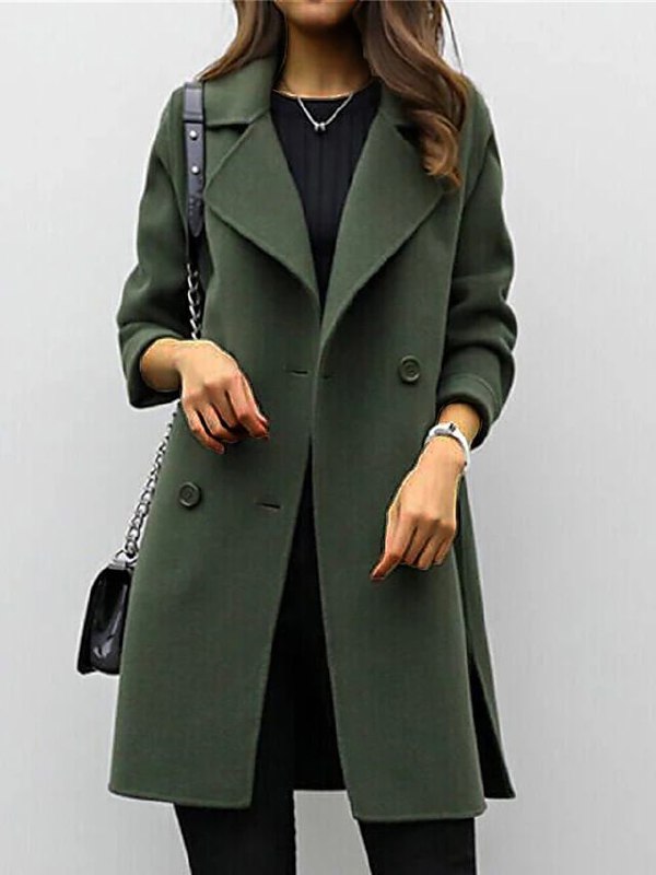 Women's Double-Breasted Wool-Blend Coat with Lapel