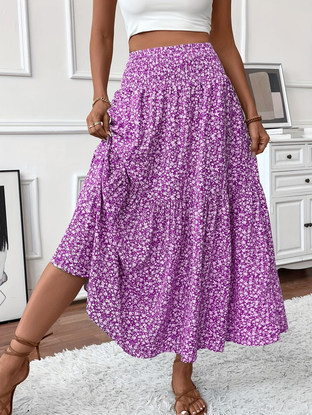 Women's Floral Skirt with Flattering Fit and Flowing Fabric