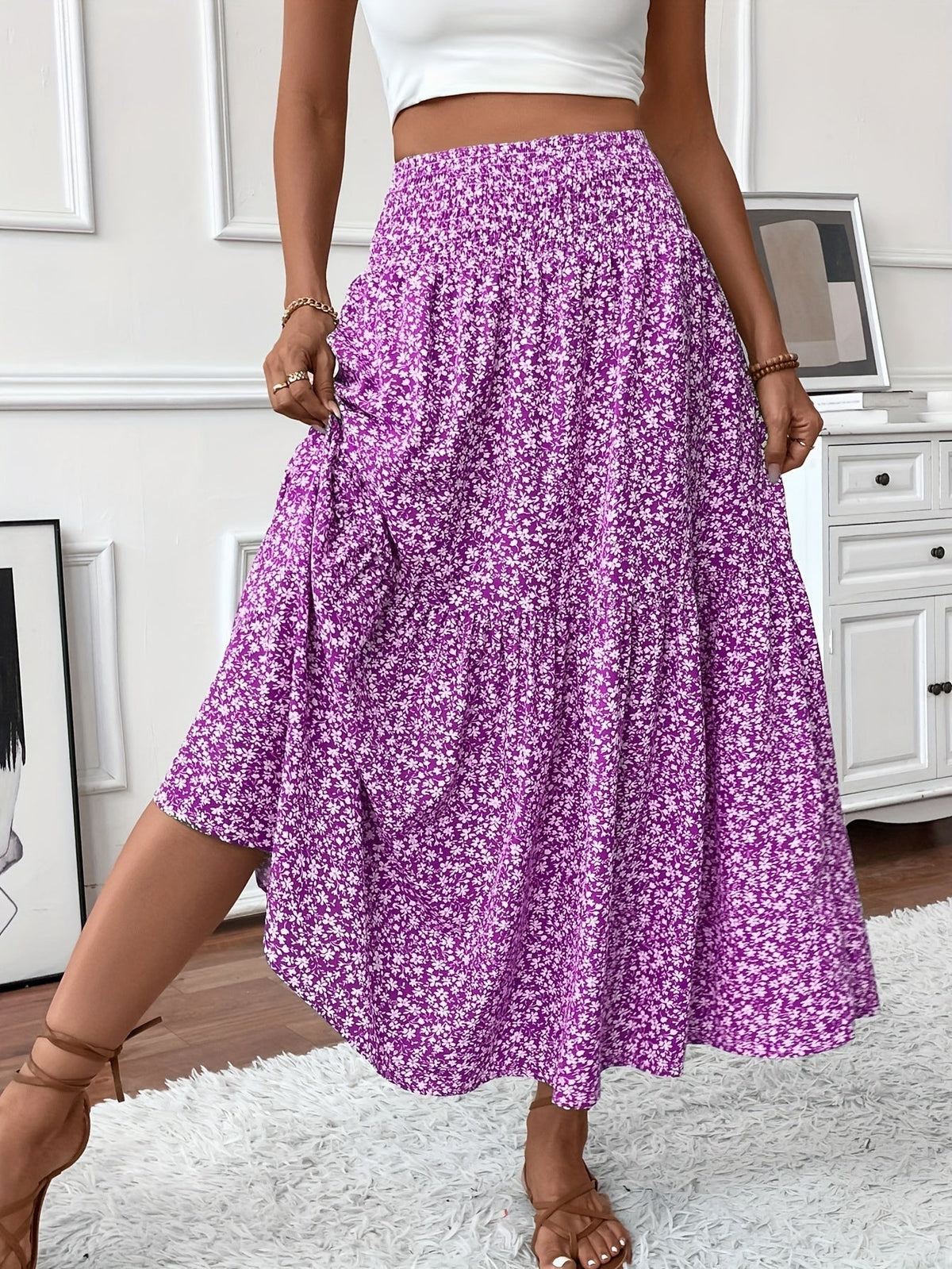 Women's Floral Skirt with Flattering Fit and Flowing Fabric