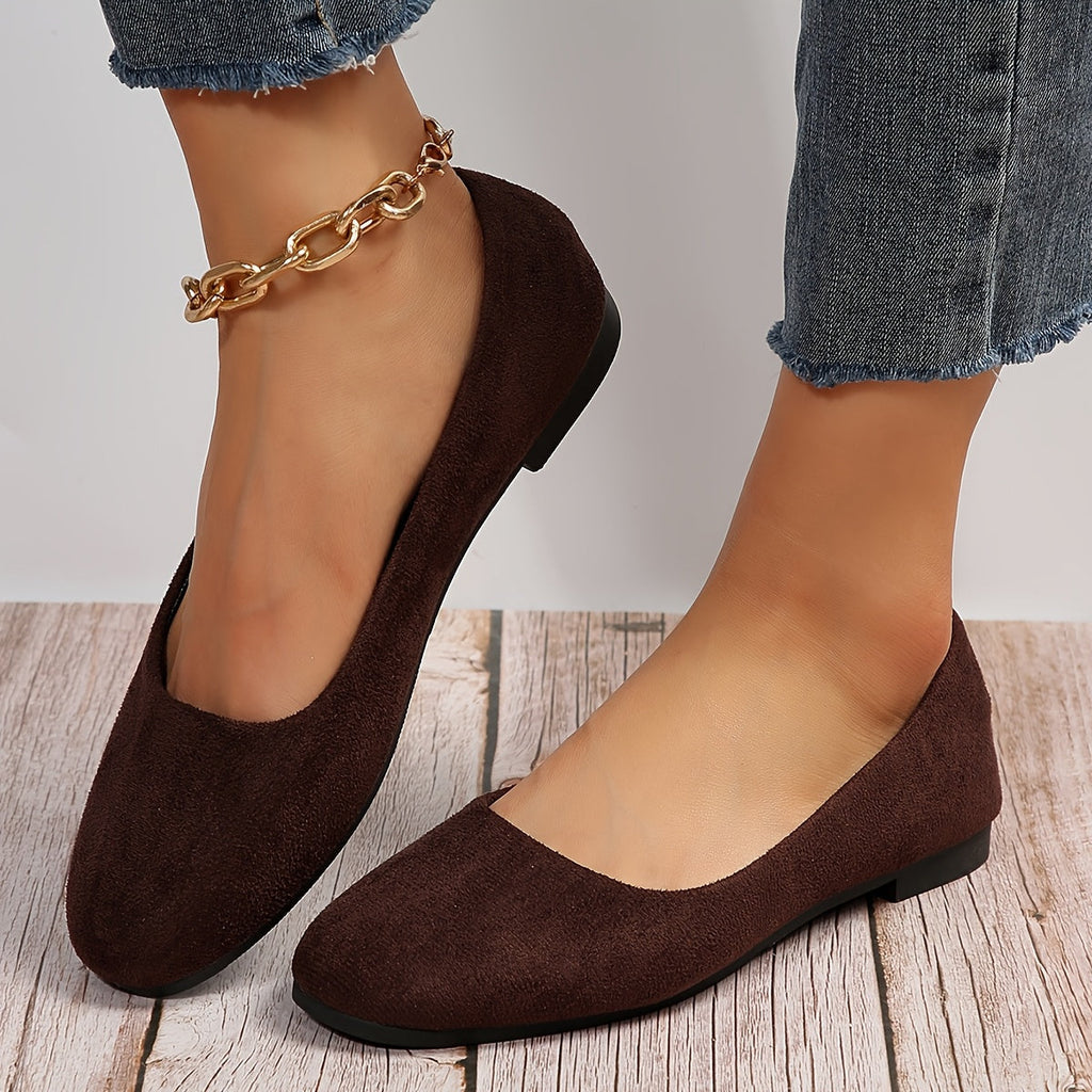 Women's Flat Shoes with Plain Toe and Slip-On Design