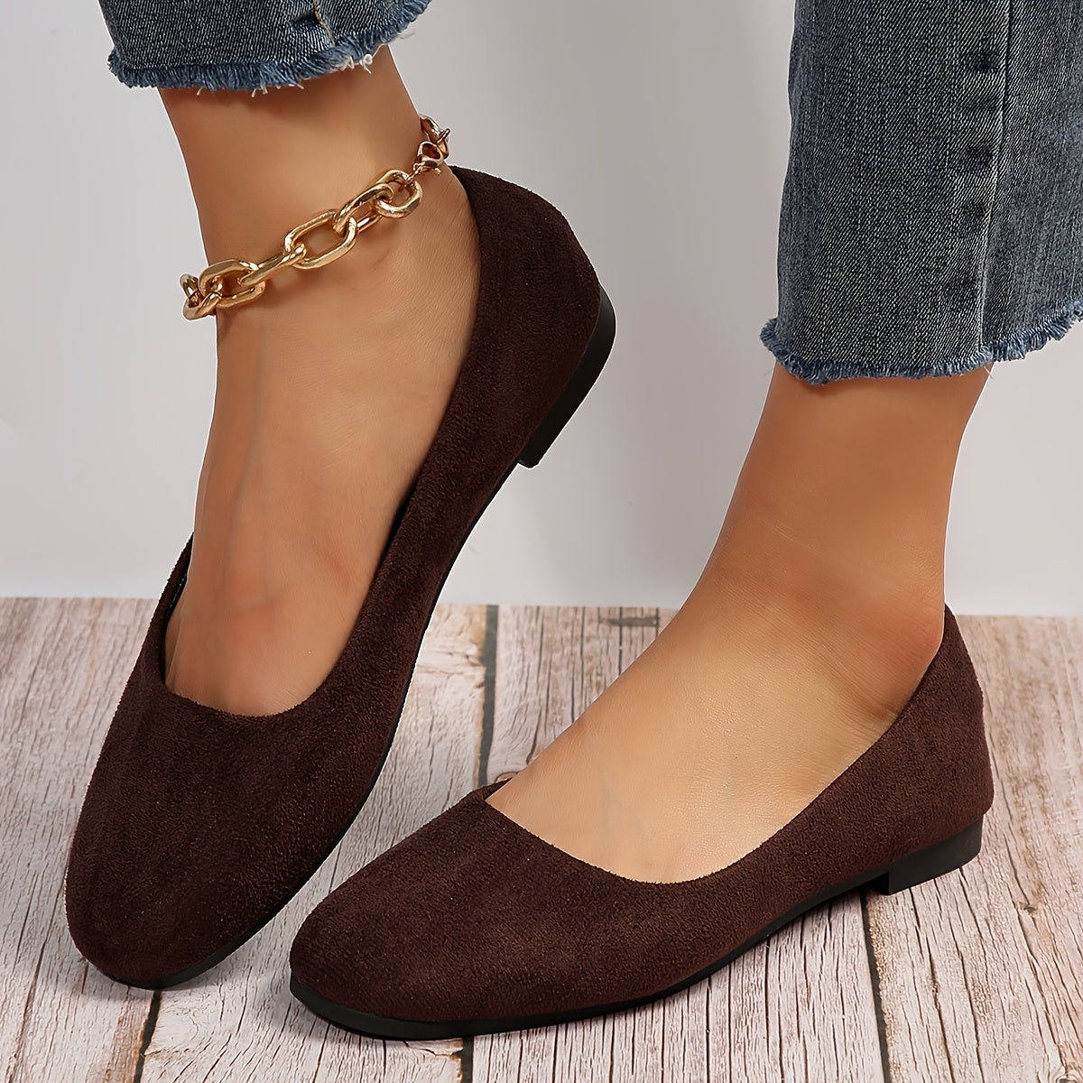 Women's Flat Shoes with Plain Toe and Slip-On Design