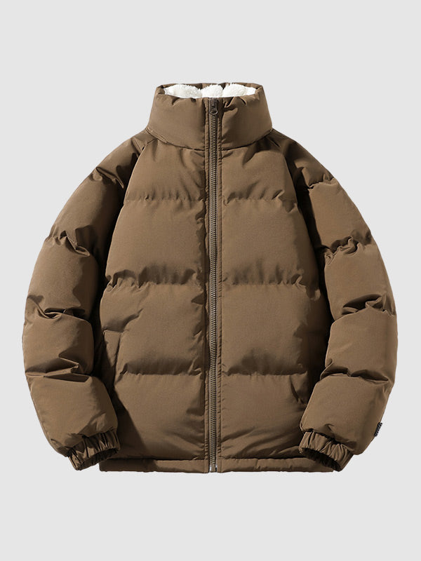 Men's Padded Jacket, Fleece Lining, Stand Collar, Zipper