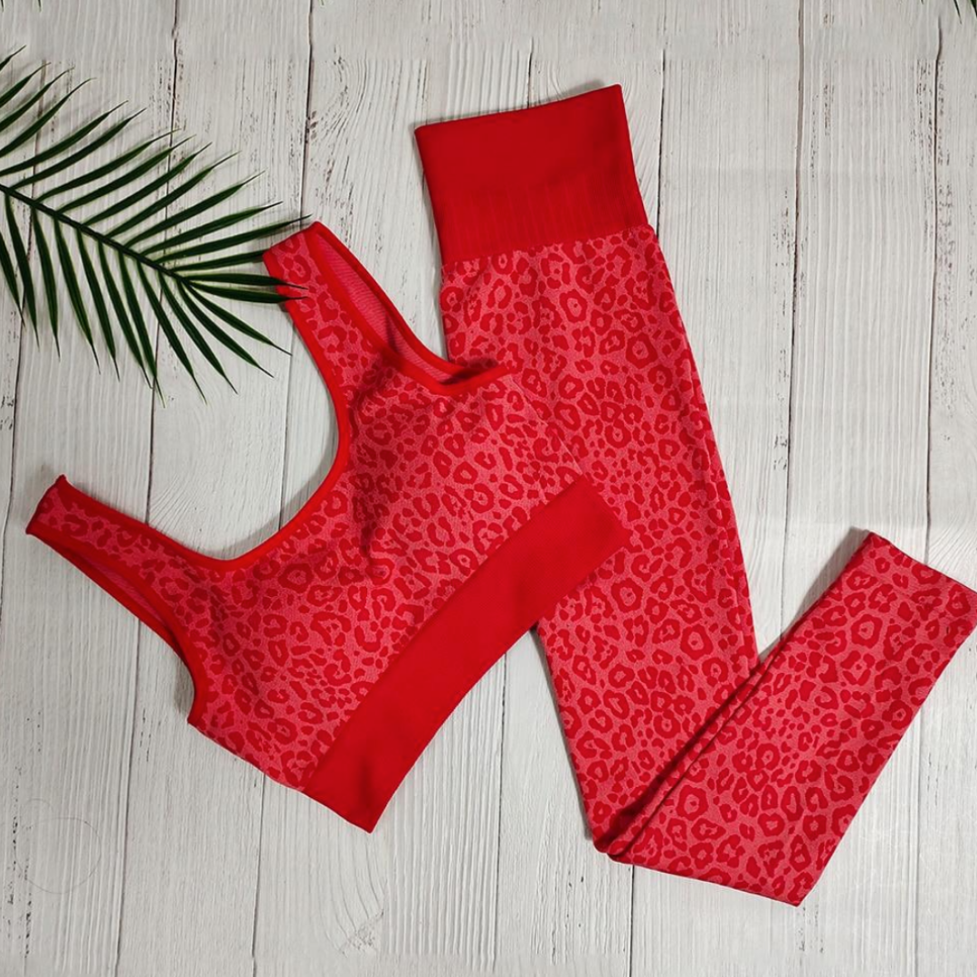 Women's Leopard Sports Bra Legging Set High-Waist