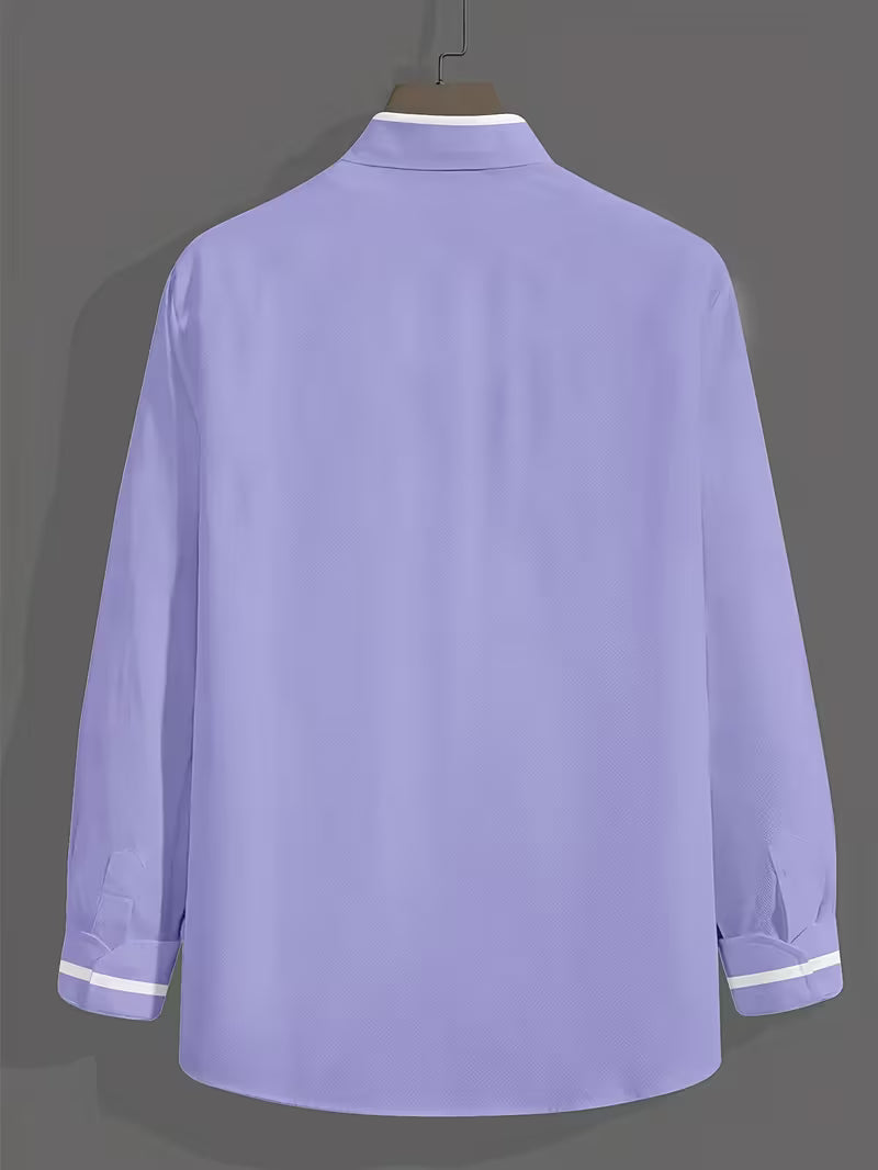 Men's Grandad Collar Shirt, Long Sleeves, Contrast Trim