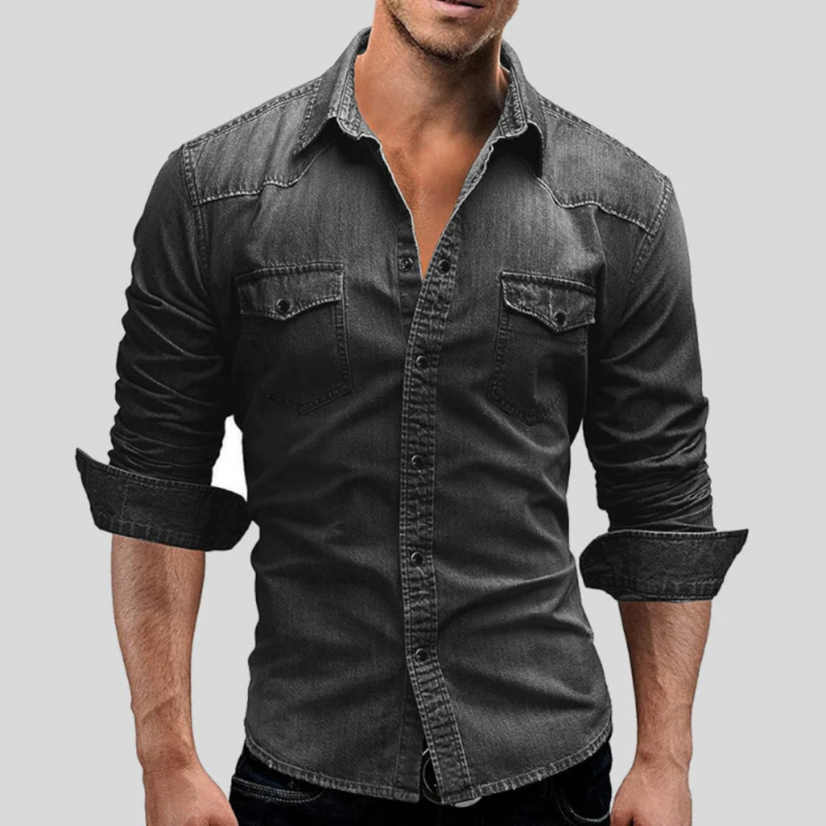 Men's Long Sleeve Shirt, Spread Collar, Chest Pockets