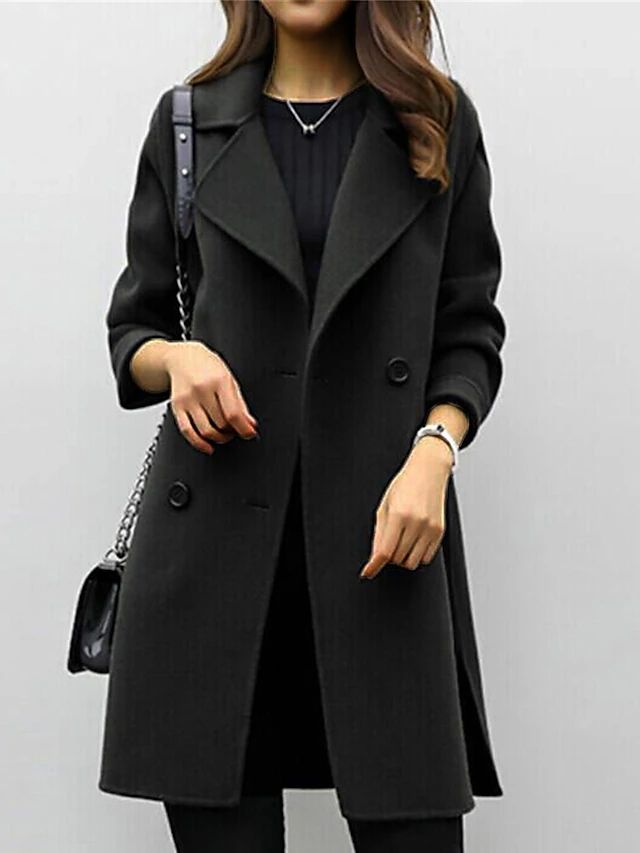 Women's Double-Breasted Wool-Blend Coat with Lapel