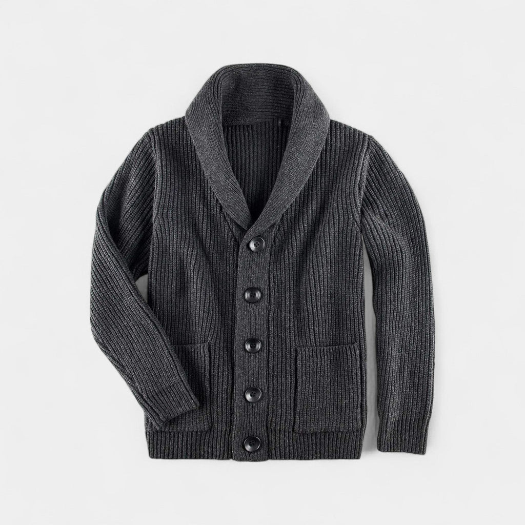 Men's Ribbed Cardigan, Shawl Collar, Button Front, Long Sleeves
