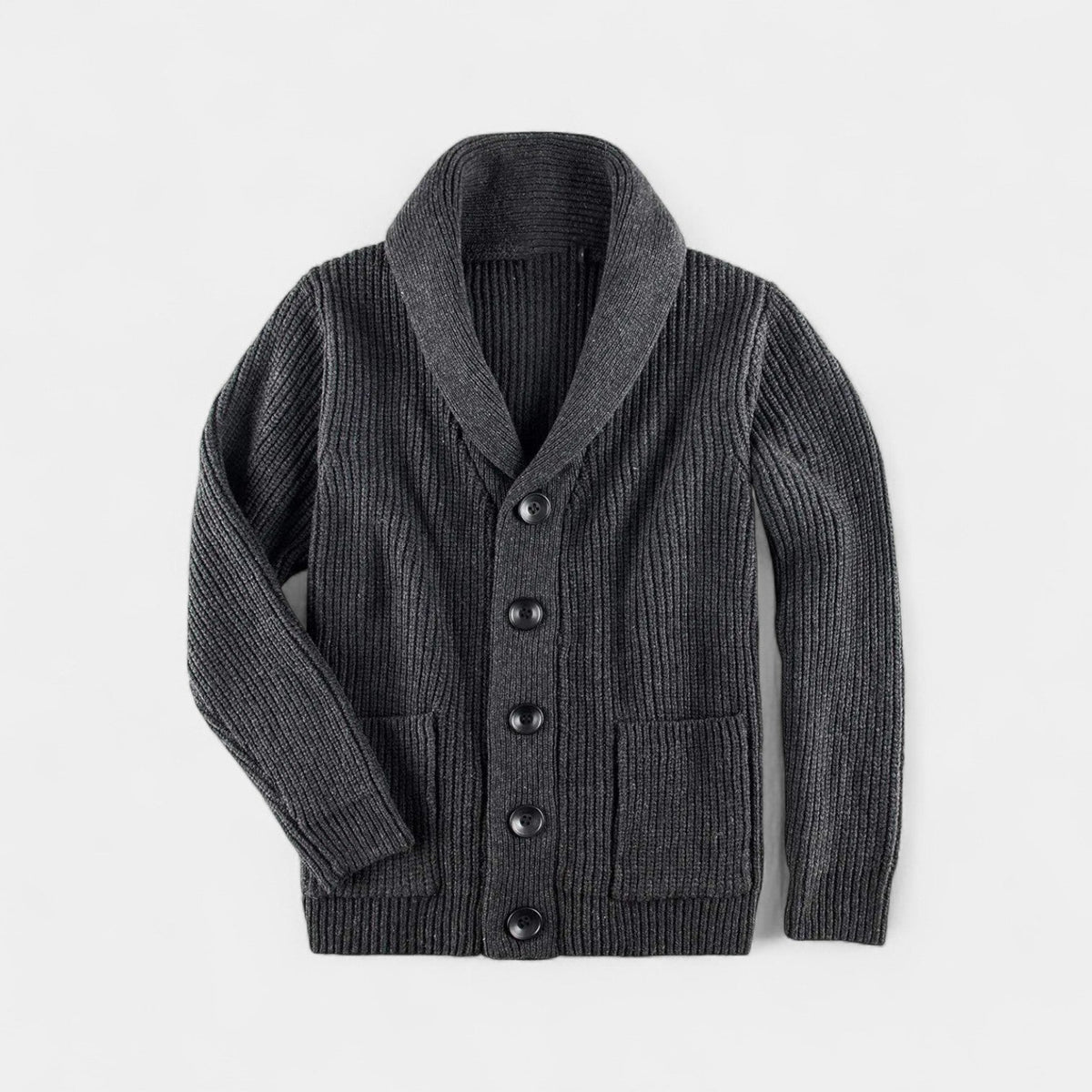 Men's Ribbed Cardigan, Shawl Collar, Button Front, Long Sleeves
