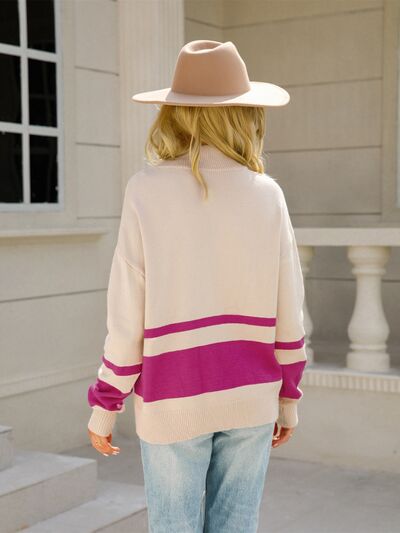 Women's Colorblock Half-Zip Pullover with Ribbed Trim