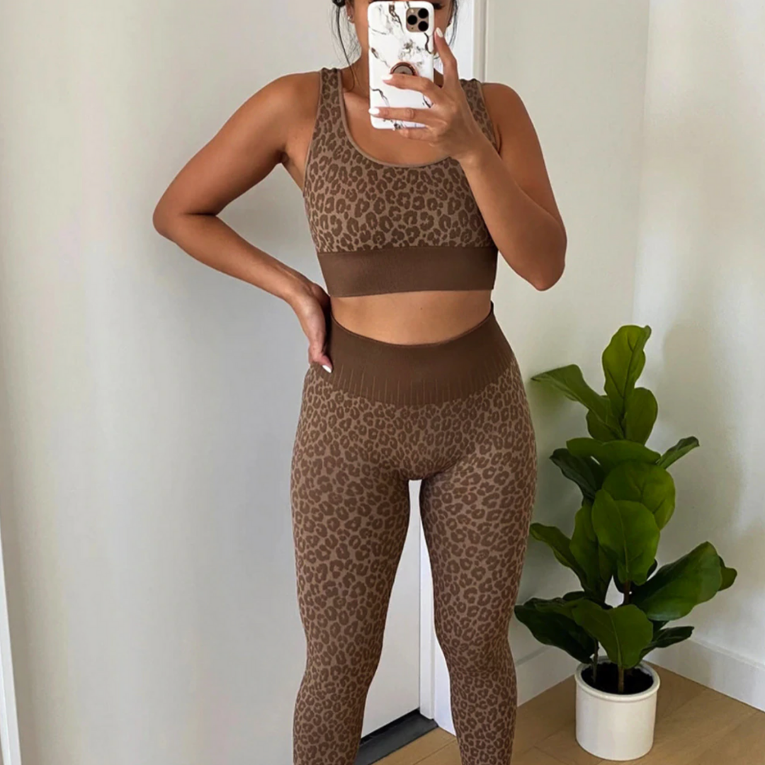 Women's Leopard Sports Bra Legging Set High-Waist
