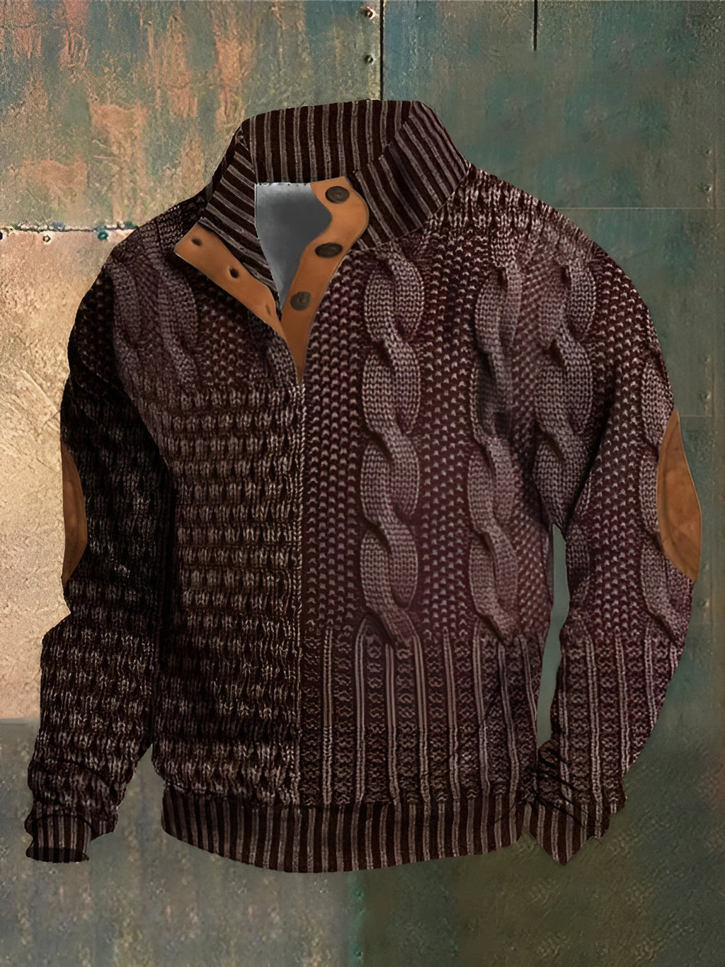 Men's Patterned Knit Sweater, Mock Neck, Long Sleeves