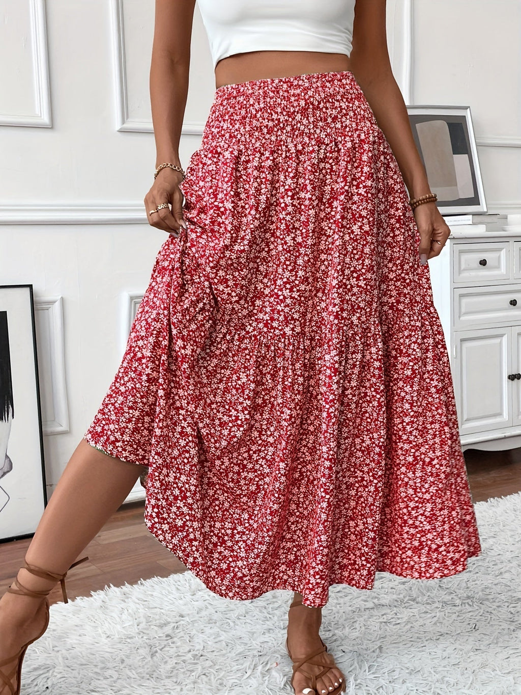 Women's Floral Skirt with Flattering Fit and Flowing Fabric