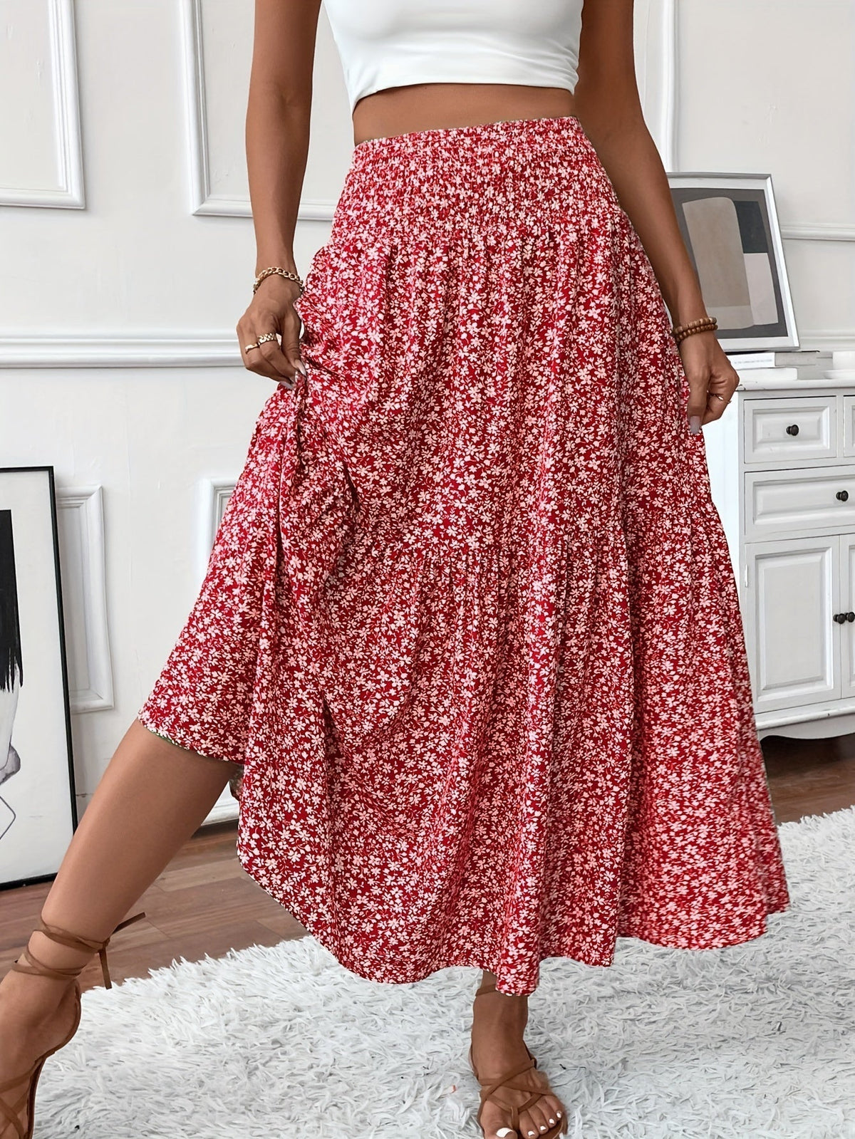 Women's Floral Skirt with Flattering Fit and Flowing Fabric