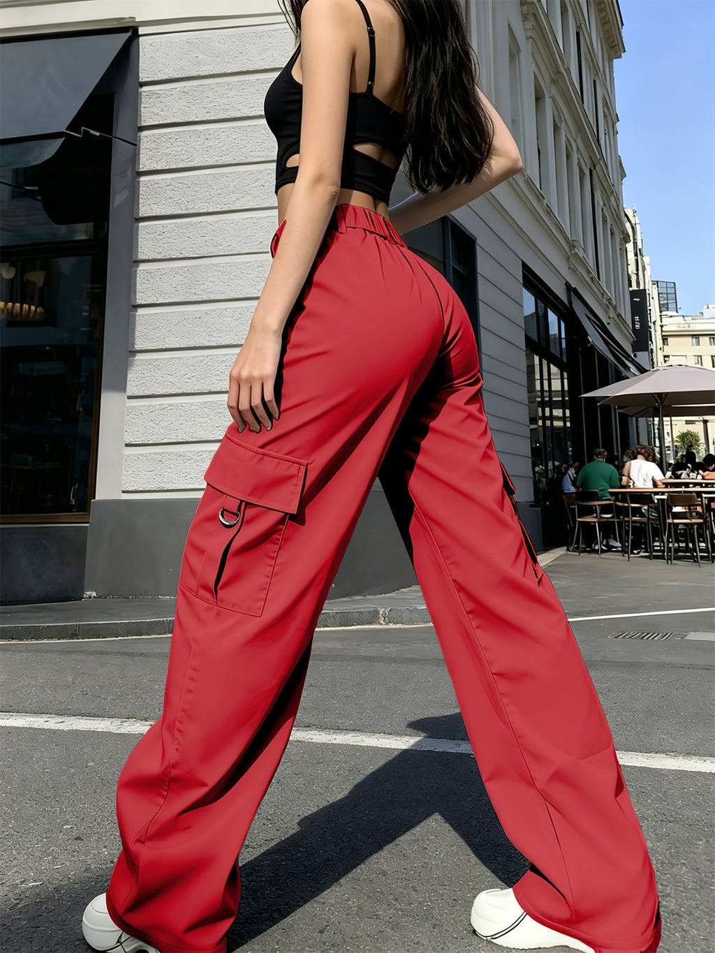 Women's High-Waisted Wide-Leg Cargo Pants with Pockets