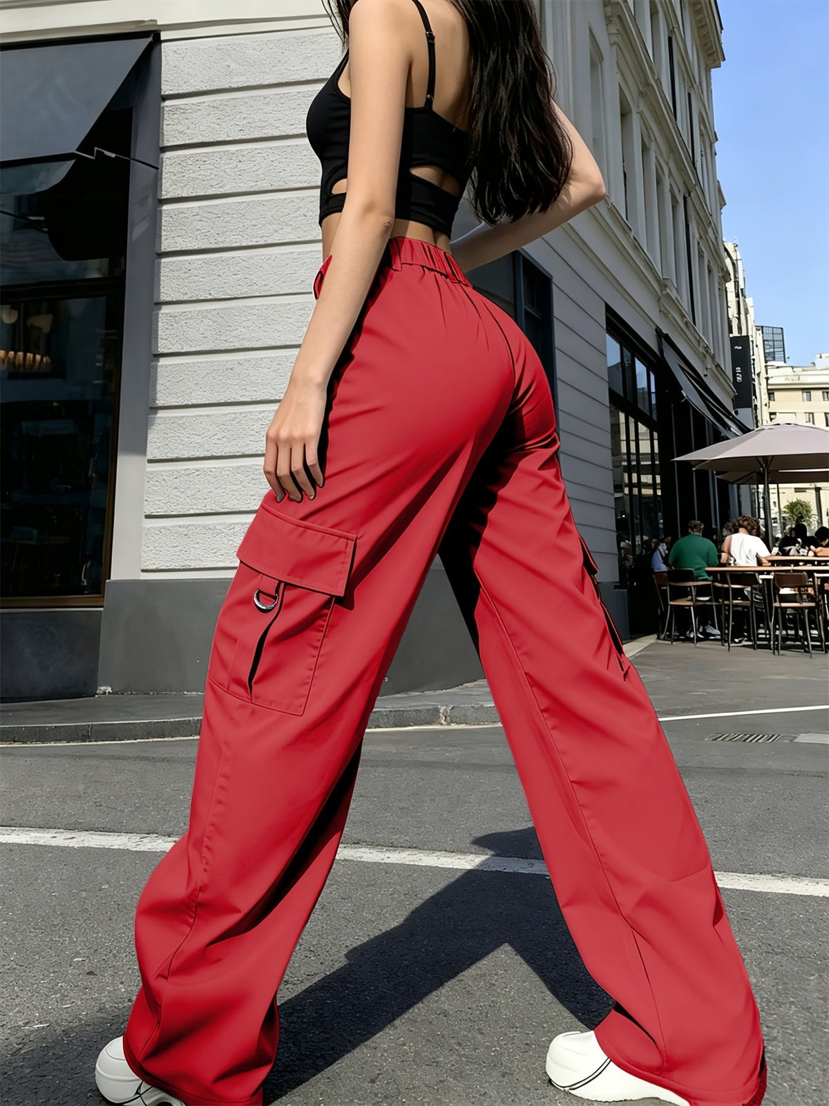 Women's High-Waisted Wide-Leg Cargo Pants with Pockets