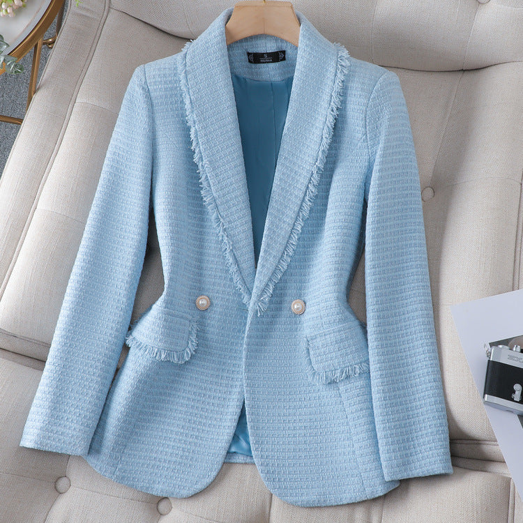 Women's Frayed-Trim Blazer with Double-Button Front