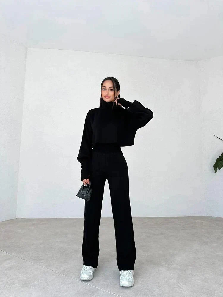 Women's Turtleneck Sweater Set with Relaxed Trousers