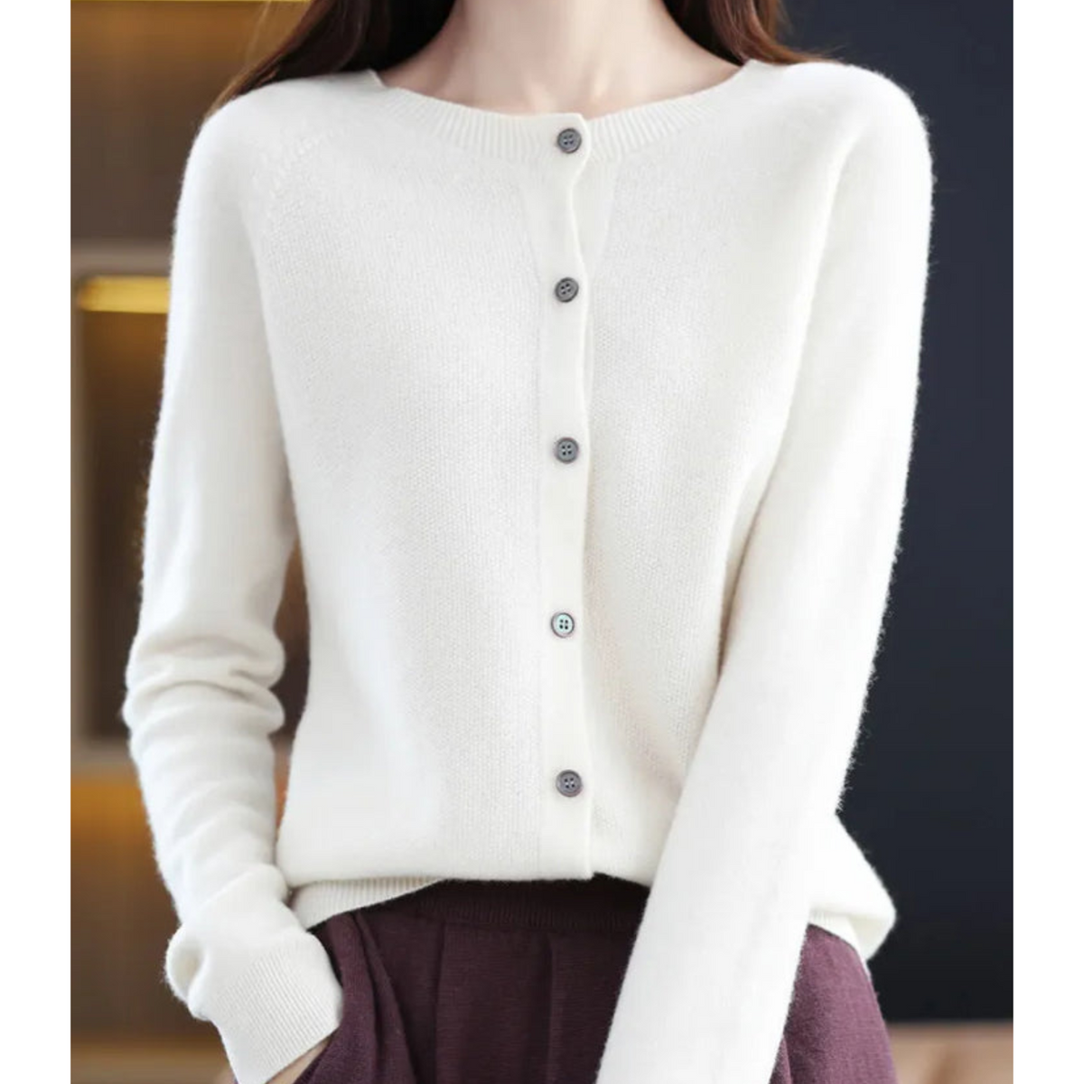 Women's Button-Front Cardigan with Ribbed Trim
