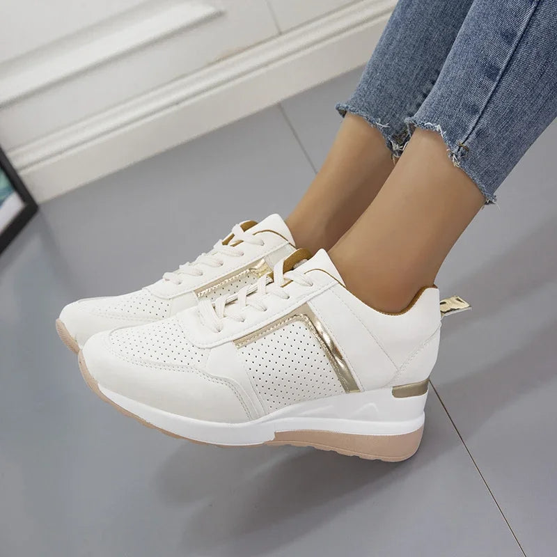Women's Platform Wedge Sneakers with Lace-Up Closure