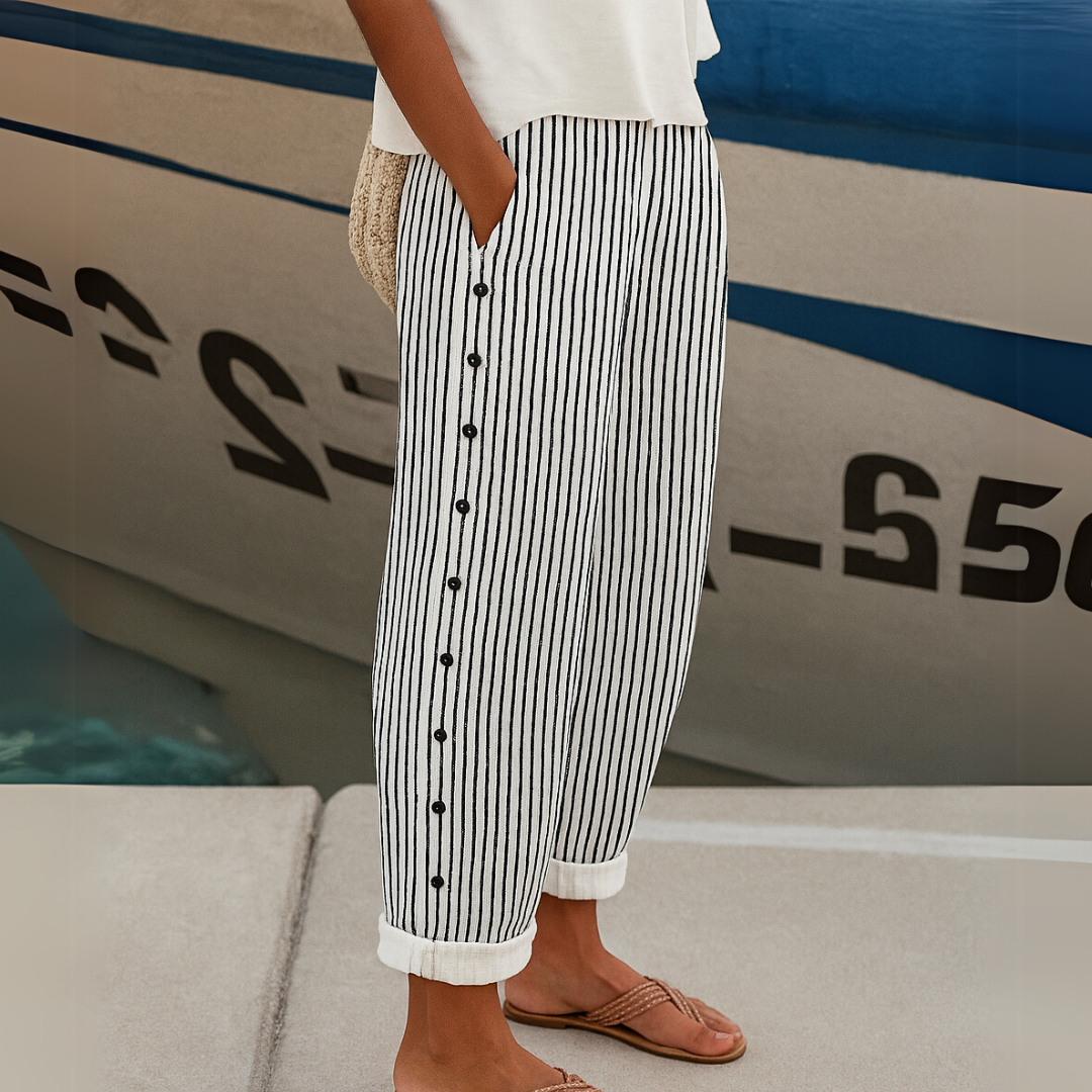 Caitlin | Stylish Striped Button Pants