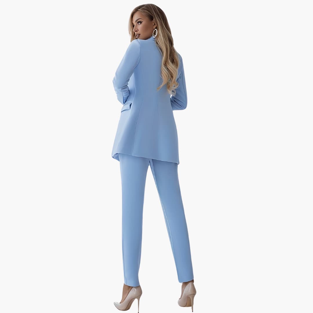Women's Blazer Set with Notched Lapel and Straight Leg Pants