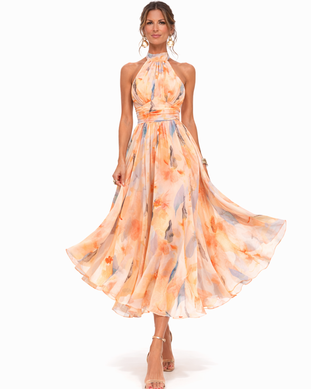 Women's Watercolour Maxi Dress – Backless Flowy Occasion Dress
