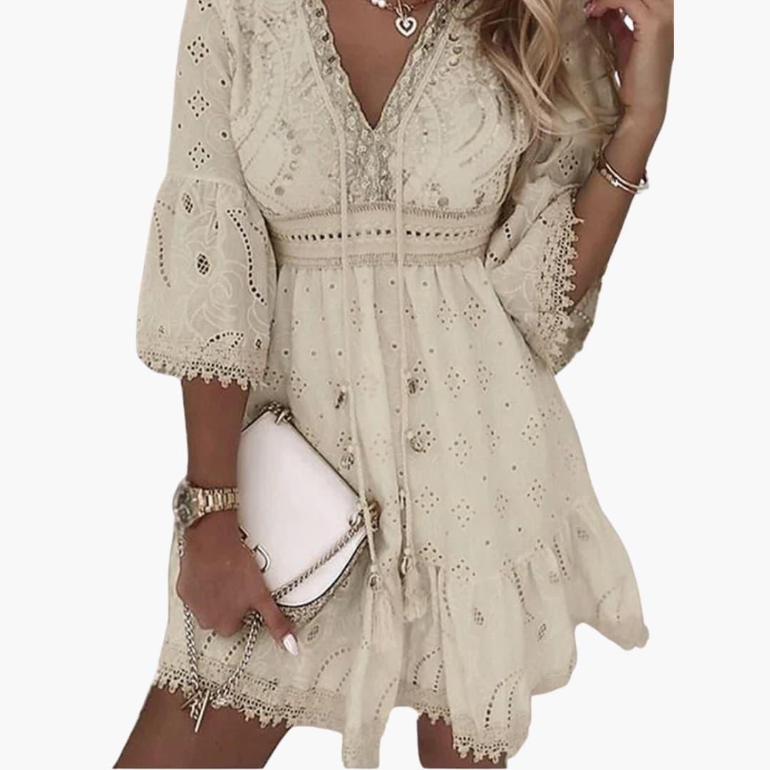 Women’s Summer Dress with V-Neckline and Flared Sleeves